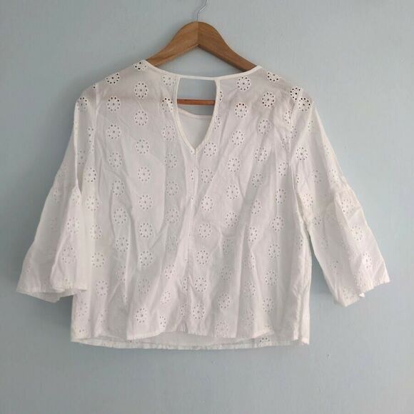 Urban Romantics Boho Blouse Eyelet Bell Sleeve Cotton Cottage Size Small - Picture 3 of 8
